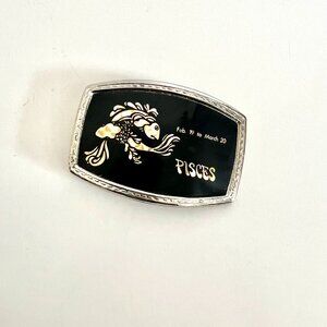 Vintage Silver Black Rainbow Pisces Belt Buckle April 19 - March 20